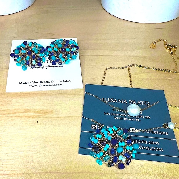 NEW Peacock Statement Earrings and Matching Two Necklace Set LPL Creations - Picture 1 of 10
